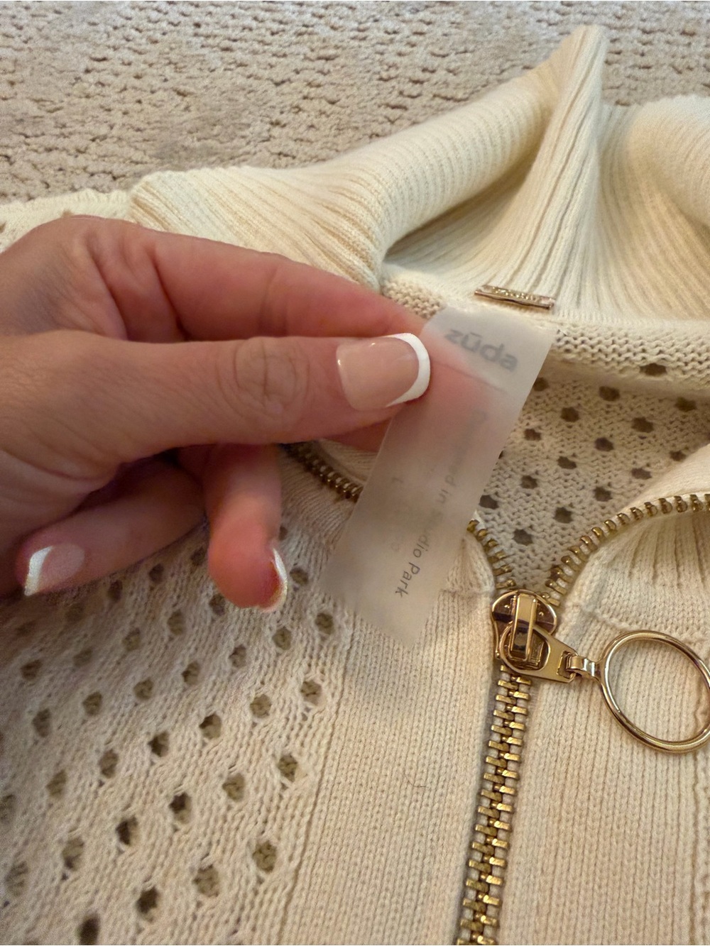 Zuda Women's Cream Zip-Front Open Knit Sweater L NWOT - Picture 2 of 3